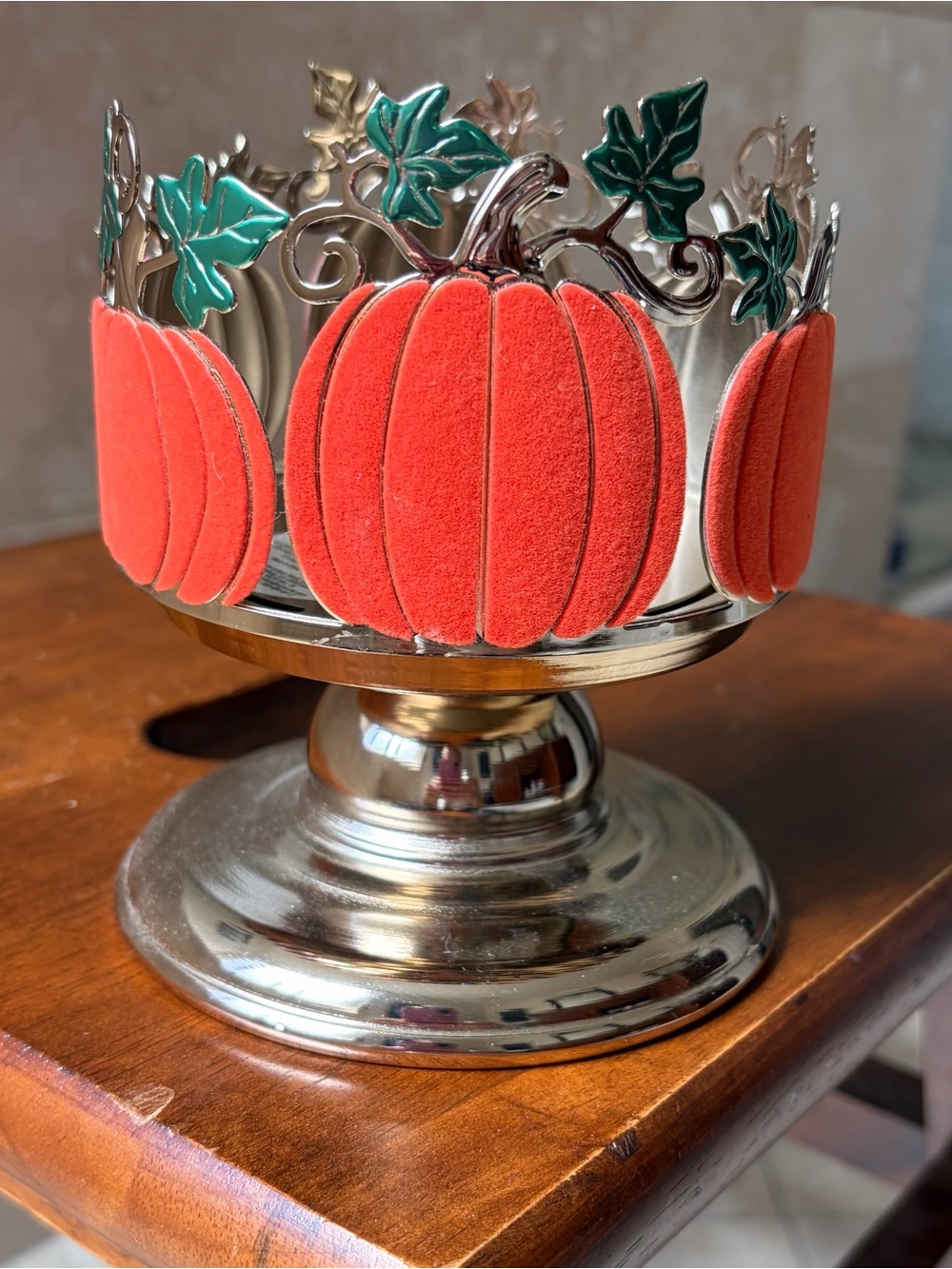 Bath & Bodyworks Festive Orange Pumpkin Decorative 3 Wick Candle Holder